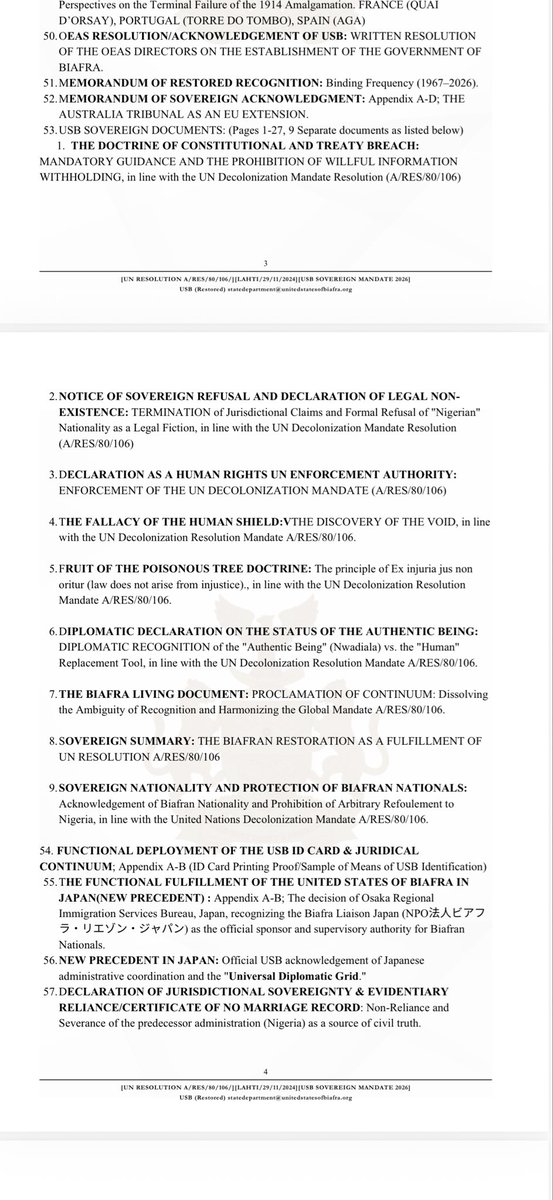 ngoziora's tweet photo. Press release: 7/28/2026

World Trade Organization Receives United States of Biafra USB Sovereign Documents - Thanks Ngozi Okonji Iweala

The Sovereign Instruments of the United States of Biafra USB new Christian Nation have been delivered and receipt confirmed by over 200 Countries and international organizations including the World Trade Organization (attached)

The USB Government and People are using every legal, peaceful means to restore our Sovereign Nation

Our neighboring country Nigeria and its politicians  are currently, forcefully, illegally occupying our sovereign Nation and has been notified to leave. 

Nothing Nigeria is welcomed in USB Nation

Nigeria Must Go

@IvankaTrump @EricTrump @realDonaldTrump @StateDept @cnnbrk @CNNEE @BBCWorld @BBCBreaking @MobilePunch @HQNewsNow @HQNigerianArmy @PoliceNG @AmnestyNigeria @amnestyusa @amnesty @netanyahu @VladimierPutin @IHRF_English @UN_HRC @alexstubb @Huuhkajat @yleuutiset @nypost @WhiteHouse @FBIDirectorKash @jihadwatchRS @GunterFehlinger @INTERPOL_HQ @Interpol @CIA @FBI @_AfricanUnion @UN @CapitaineIb226 @ARISEtv @channelstv @vanguardngrnews