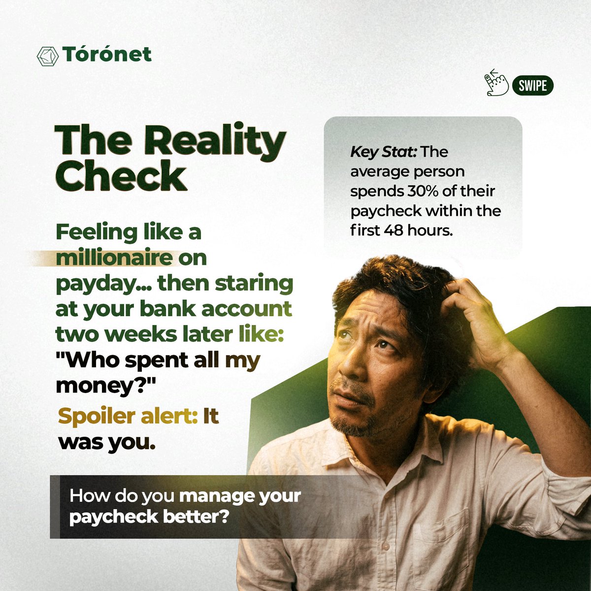 toronet's tweet photo. Pay just hit your account? Here's your ultimate guide to making it last ALL month long.

Follow The 50/30/20 rule, pay yourself first and remember. Toronet Wallet has got you covered from Payday to Payday. 

Send, Receive & Swap Cash or Crypto with Toronet Wallet.

Save this post and tag a friend who needs to see this.