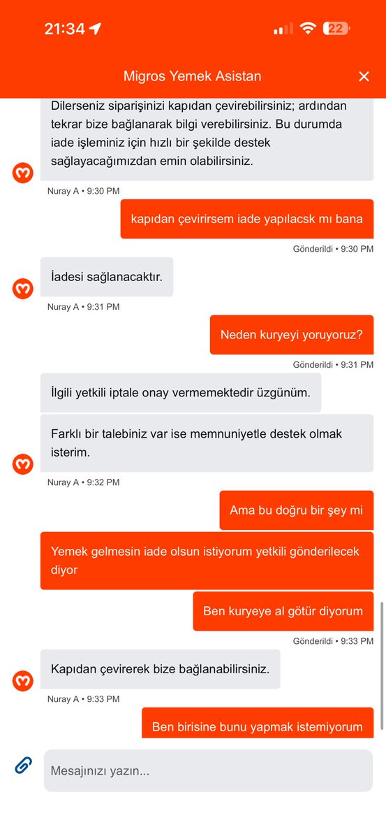 akaancam's tweet photo. @Migros_Hizmett zorla siparişimi iptal etmiyor, kurye gelsin kapıdan çevirin diye üsteliyor. Yetkili izin vermediği için kuryeyi kapıya kadar çağırıp almayacakmışım. Böyle bir şey olabilir mi? @migros @Migros_Turkiye https://t.co/abDv80P5w2