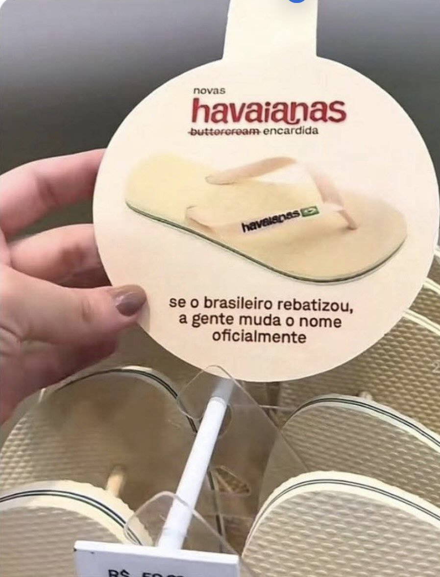 Lupitapromos's tweet photo. a Havaianas entendeu o que todo brasileiro passa com o chinelo branco e finalmente deu o nome certo 😂 https://t.co/mrjC0H0zyG
