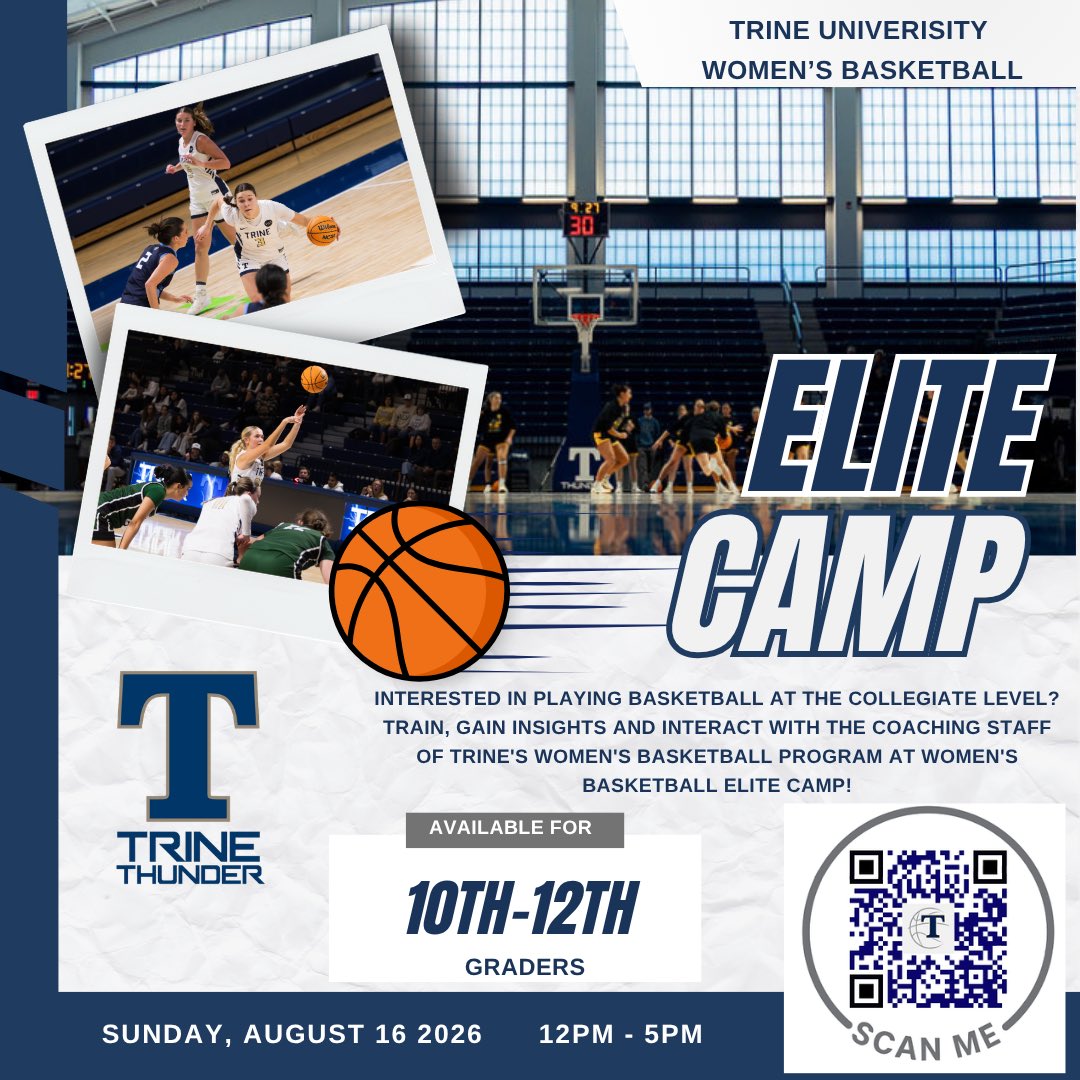 TrineWBB's tweet photo. Your future starts here. ⚡🏀

If you’re serious about playing college basketball, don’t miss the Trine Women’s Basketball Elite Camp.

August 16 | �� 12–5 PM
Grades 10–12

Register today by scanning the QR code or the link in our bio!

The First 50 to sign up! https://t.co/5Dao4DX3bO
