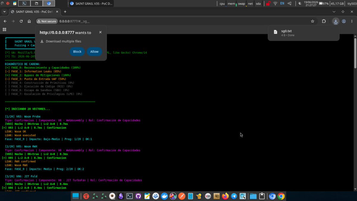 tty_503's tweet photo. SAINT GRAIL ya entrega resultados: dos PoCs reales generados por IA. TOCTOU en Chromium y CRC Bypass + SFX en 7‑Zip (9.20–25.01). Código, docs y referencias al source. 

GitHub : https://t.co/sbeCEydRDH
Post : https://t.co/Q8wpaOV3XL https://t.co/Y8AoiHI6gt