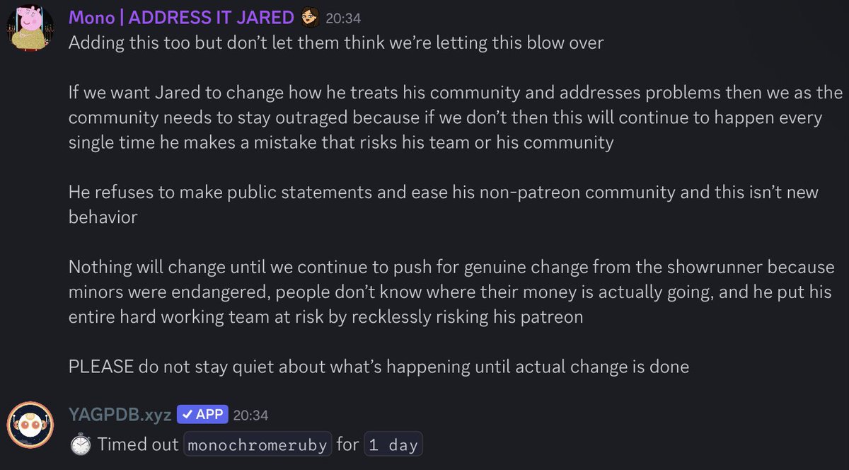 imthebobafett's tweet photo. Yup the Disventure Camp server just silencing anybody who dares speak out against Jared and the way controversies like the betting league has been handled 😭 https://t.co/bx67GbG61w