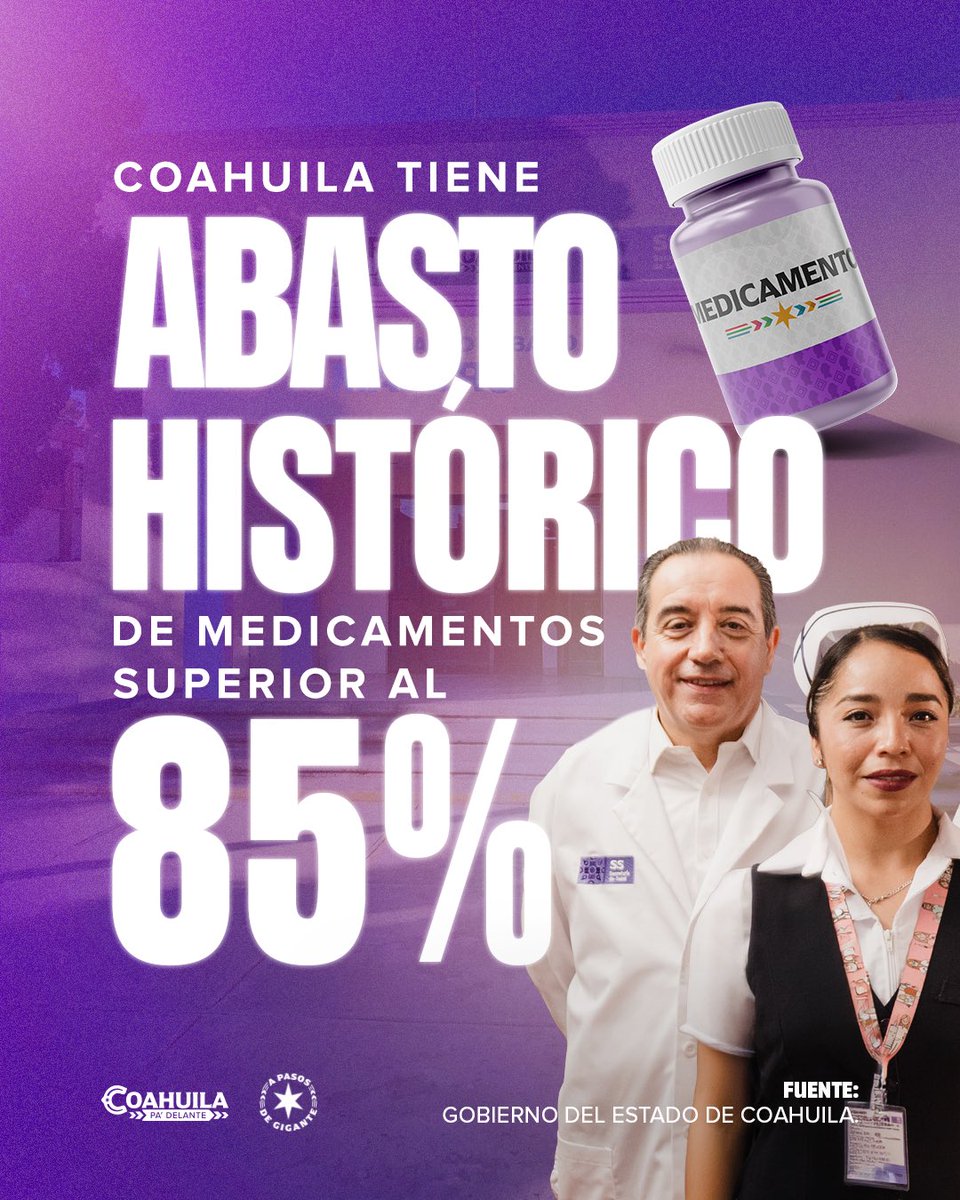 manolojim's tweet photo. Trabajando en equipo y con una gran inversión, hemos venido fortaleciendo el abasto de medicamentos de nuestro sistema estatal de salud, llevándolo a 85% de abasto. Por ello seguiremos fortaleciendo nuestras clínicas y hospitales, para que las familias que no tienen seguridad social, reciban una atención de calidad. 💪🏼🤠💊 #CoahuilaPaDelante #APasosDeGigante