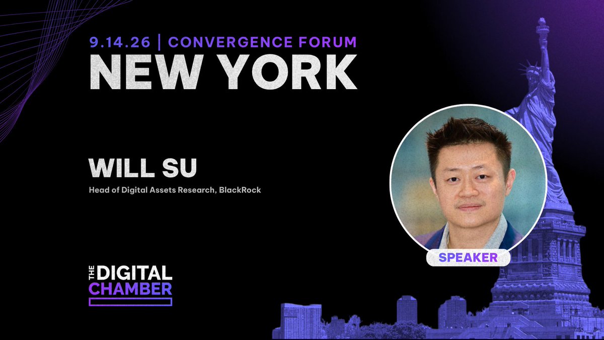 DigitalChamber's tweet photo. We're excited to announce Will Su, Head of Digital Asset Research at @BlackRock, as a featured speaker at TDC Convergence Forum. Join us on September 14 in NYC. Get tickets: https://t.co/7CcNMclyWs https://t.co/5ntJRl4JQl