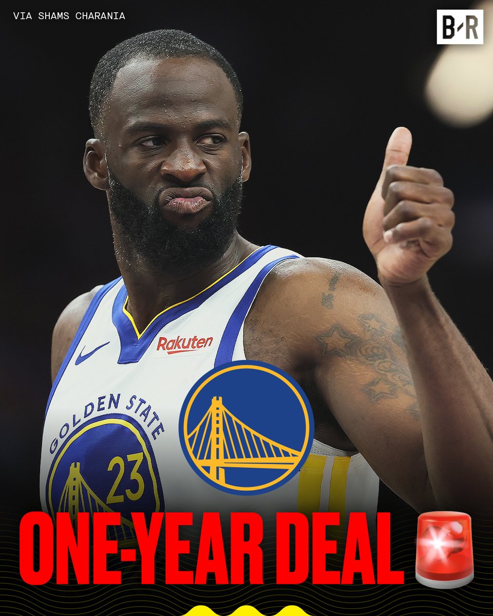 BleacherReport's tweet photo. 🚨: Draymond Green has agreed to a one-year, $27.7 million dollar deal to stay with Golden State, per @ShamsCharania https://t.co/bsFHTW3qLv