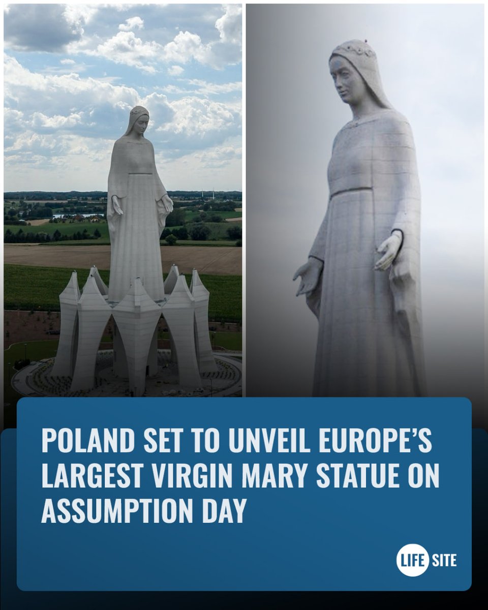 LifeSite's tweet photo. Poland will officially unveil the largest statue of the Blessed Virgin Mary in Europe on August 15, the Solemnity of the Assumption. https://t.co/XFSBtSG0bg