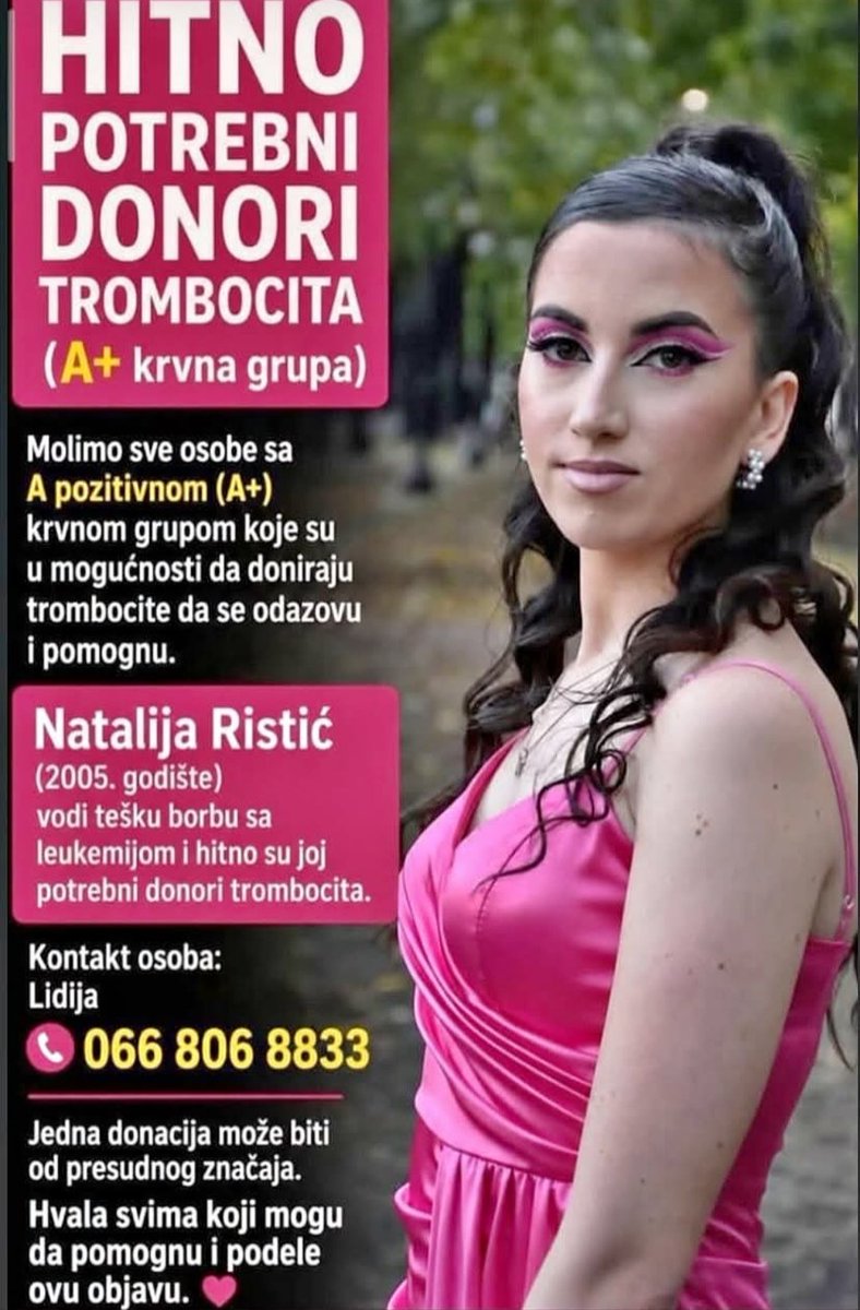 Djurdjija981's tweet photo. Opet mlada osoba iz mog grada i opet trombociti koje je najteže obezbediti. Molim sve da podelite. https://t.co/M6hS4zWewM