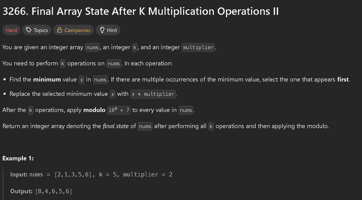 who_shiv4m's tweet photo. Day: 4
Try solving without seeing the topics/hints. Only refer to them once u feel stuck. Solution discussion in replies after 8 PM only.

Suggestions for new qs are appreciated.
Problem Link in replies below :)

Rules:
- No approaches, hints, or solutions before 8:00 PM.
- Quotes with an approach are okay
- You may ask clarifying questions about the problem statement(Only if necessary)