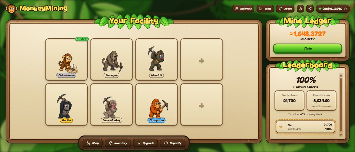 MonkeyMiningCo's tweet photo. Monkey Mining launches tomorrow.

No whitelist. No priority access. No insider info.

You can already buy your first facility today, so you’re ready to mine the second it goes live.

https://t.co/Br6Ru6hss6 https://t.co/uXgUnhz8Tb