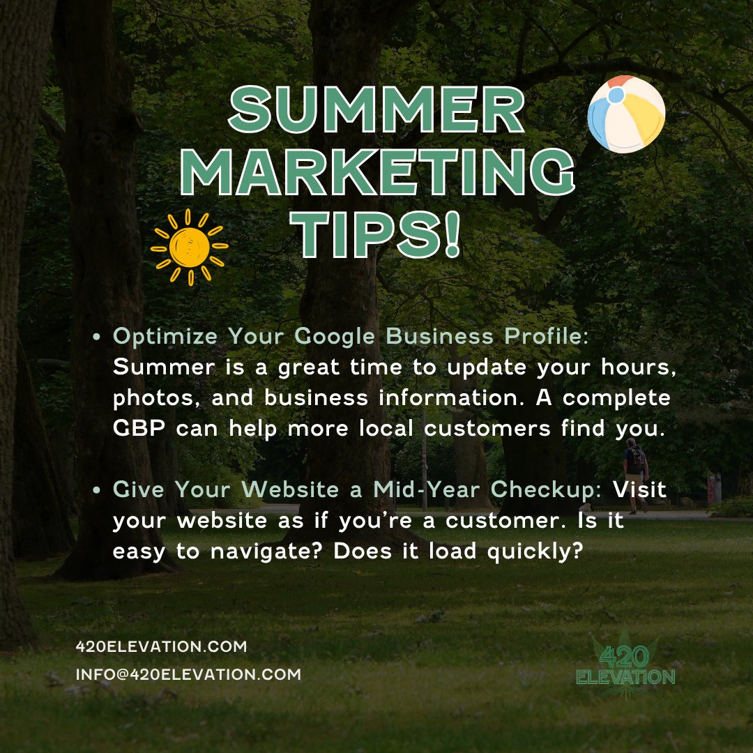 420__Elevation's tweet photo. Summer is the perfect time to work on your business!

Whether things have slowed down a bit or you're planning for a busy fall, now is a great time to refresh your marketing. 

See a few simple marketing tips from our team that you can start implementing this summer. https://t.co/B8dMhFatLx