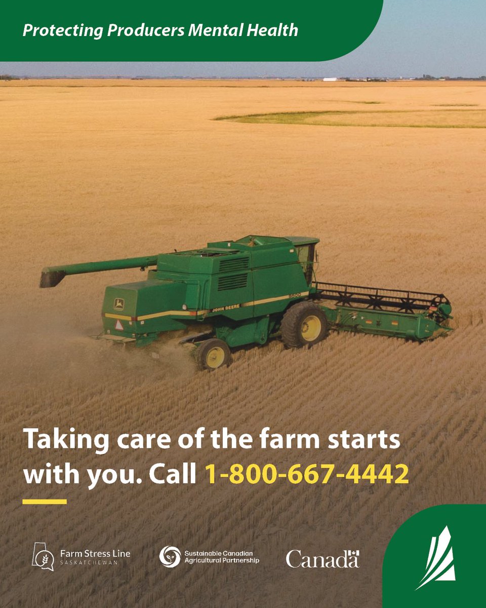SKAgriculture's tweet photo. Harvest is a stressul period. It’s during these busy times of the year that we are most likely to ignore the most valuable asset of the farm – ourselves.
#FarmStressLine #SaskAgMatters #SustainableCdnAg https://t.co/vpuqUlkXkF