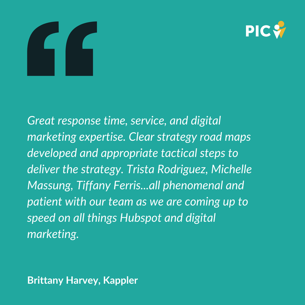 walkwithpic's tweet photo. Clear strategy, responsive support, and practical next steps make all the difference. Thanks to Brittany Harvey at Kappler for the kind words about working with PIC.
See how we work with clients: https://t.co/Uvxi0GXEGd
#WalkWithPIC #DigitalMarketing #GrowthMarketing #HubSpot https://t.co/NJHEfiOVmO