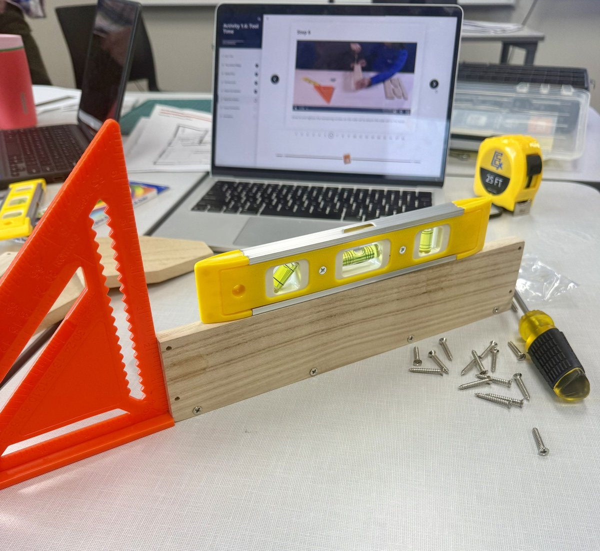 andermm1's tweet photo. Day 2 at #PLTW - architecture scale, making a toolbox, types of joints &amp; framing walls, &amp; started a group mini house project (I’m nervous my wall will fall apart or not fit 😆). Such a great unit about the trades as careers -#sd113a ss will ❤️ this unit @CITGO #STEM #WeAreOQ https://t.co/7Zy24BjYMZ