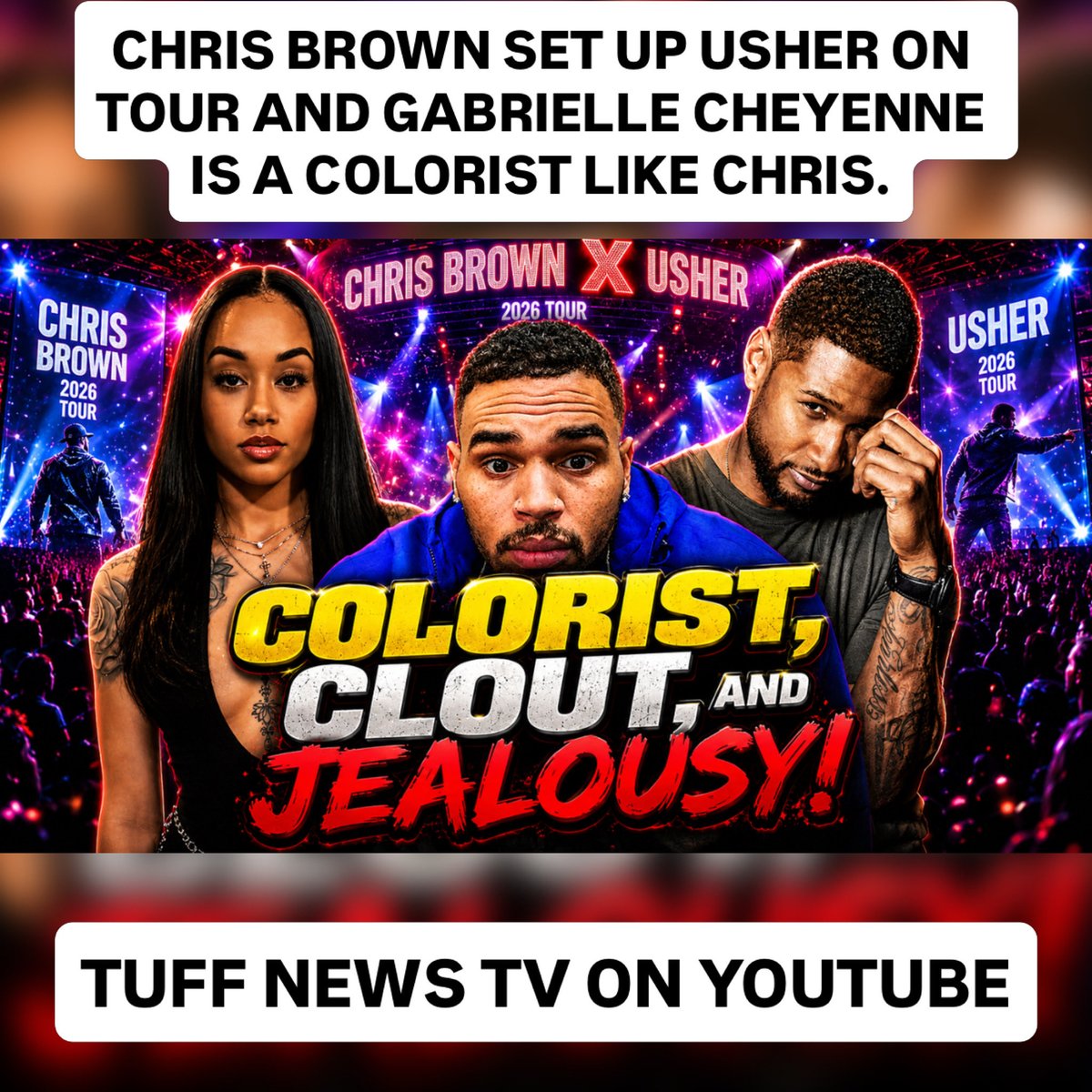 tuffnewstv79's tweet photo. 👉🏾https://t.co/8WheHaEVJ1

Chris Brown set up Usher + Gabriel Cheyenne disses Usher on stage and is being accused of being a colorist like Chris. 

#TheRBTour #ChrisBrown #Usher #Trending #Popular #Music #viral https://t.co/CcOApfxgDq