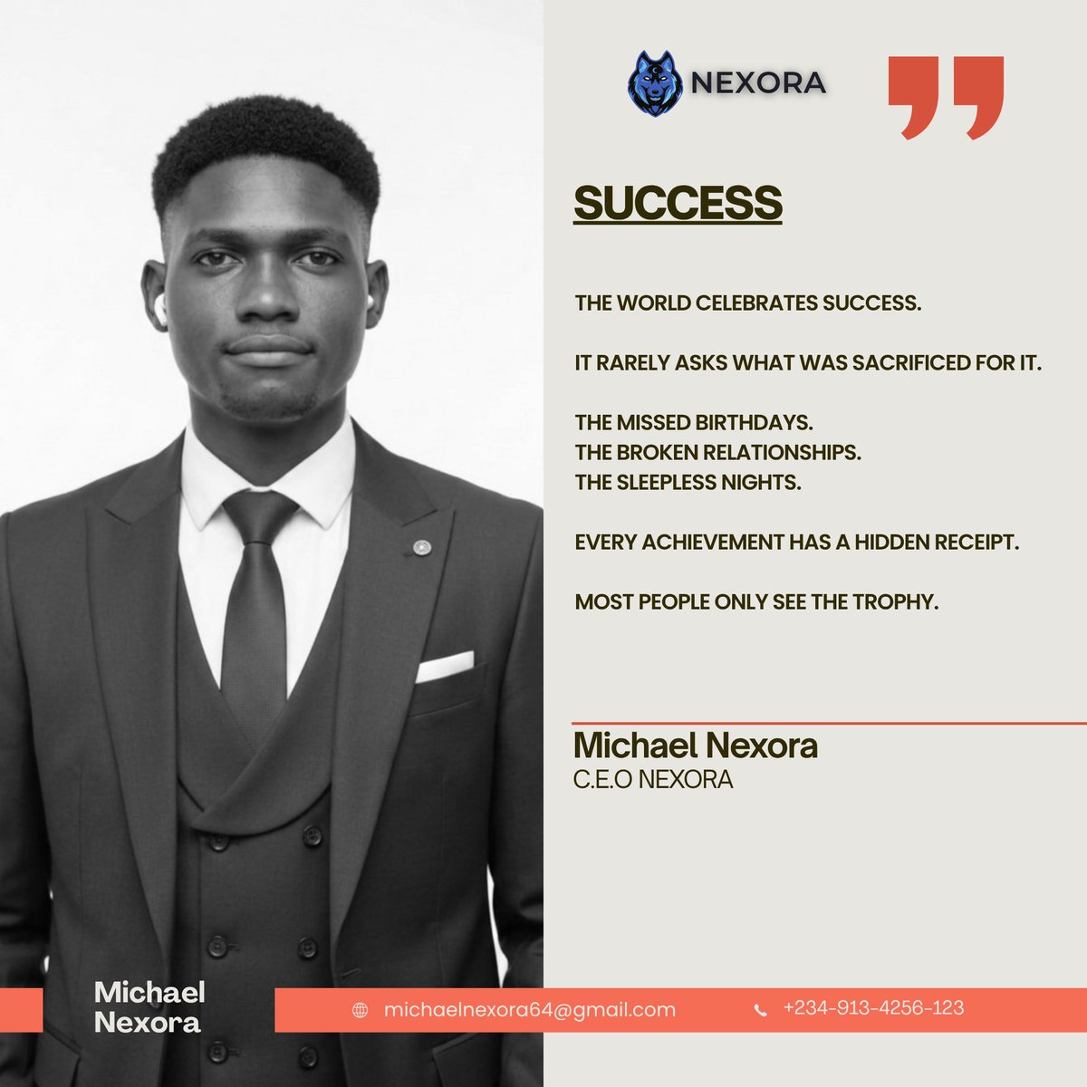 nexoraOfWeb3's tweet photo. Dark truth:

Success is expensive.

It asks for time before results.
Discipline before motivation.
Sacrifice before comfort.

The hardest part isn't reaching success...

It's accepting that the life you want may require letting go of the life that's comfortable...... https://t.co/btJJpXqJmd
