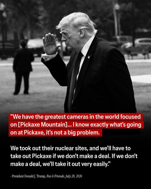 KennethFCrowe1's tweet photo. Trump on Pickaxe Mountain: “We have the greatest cameras in the world focused on it… It’s not a big problem.”
And if there’s no deal? “We’ll take it out very easily.” https://t.co/yfEIJvXOQT