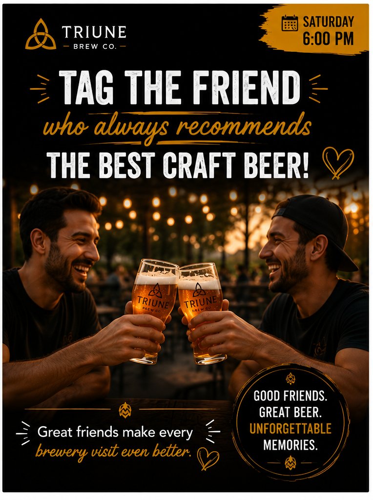 TriuneCo's tweet photo. Tag the friend who always recommends the best craft beer! 🍺 Great friends make every brewery visit even better. https://t.co/A1mQssjDwm