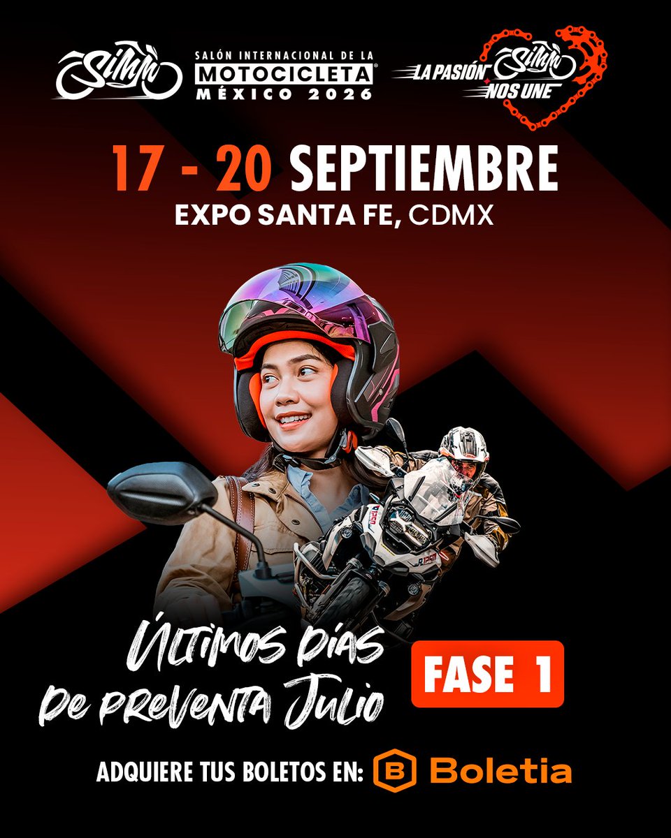 BikesRAdventure's tweet photo. La Preventa Fase 1 de SIMM 2026 termina este 31 de julio. Aprovecha el mejor precio y asegura tu lugar en el evento que reúne a quienes viven la pasión por el motociclismo. 🗓17 al 20 de septiembre de 2026 Compra aquí: https://t.co/qD6mIW2apw https://t.co/7KrwQG6WVE