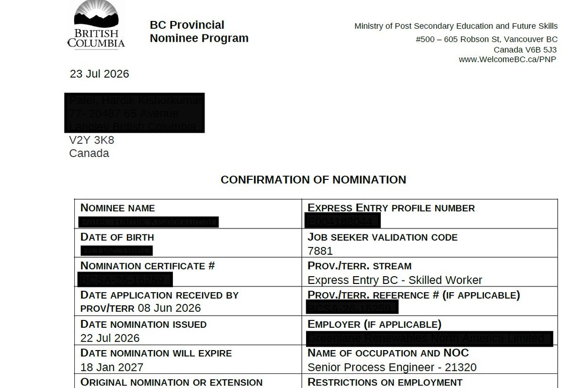 ParunUpneja's tweet photo. Low CRS score ≠ no ITA. 🎉
Client CRS: 341
+600 points via BC PNP nomination (Innovate Category)
New score: 941 → ITA approved ✅
Every profile is different — strategy matters more than the number.
📩 NorthPace Immigration
📧 Info@northpace.ca | 📞 778-878-4511
#BCPNP #ExpressEntry #ITA #CanadaImmigration