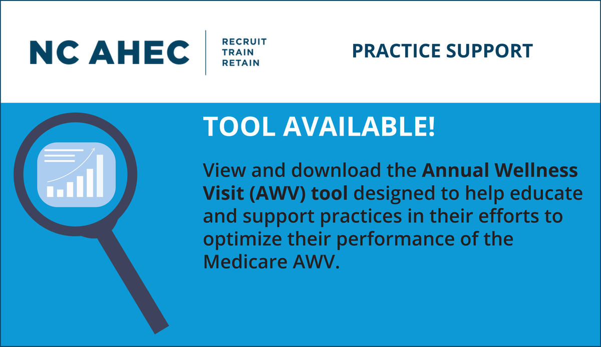 ncahec's tweet photo. 🛠️ 💙 @ncahec Practice Support has a tool to help primary care practices effectively implement Annual Wellness Visits (AWVs) for their Medicare and Medicare Advantage patients. AWVs are especially important to help identify patient care opportunities, improve patient attribution and risk stratification, advance other preventive screenings and close care gaps, and can enhance practice revenue. Download the tool today at https://t.co/qLTwoBouMv. Need assistance? Email us at practicesupport@ncahec.net.