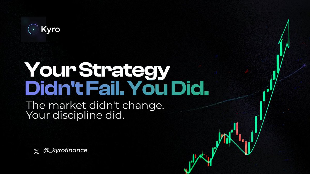 _kyrofinance's tweet photo. "I'm not losing because my strategy is bad."

Pause.

"I'm losing because I stop following it."

Most traders don't need another indicator.

They need consistency.

The person who wrote the strategy at 10AM is not always the same person trading after three losses.

At 10AM:
→Calm.
→Logical.
→Disciplined.

After three losses:
→Emotional.
→Impatient.
→Revenge trading.

The market didn't change.

You did.

And that's where most strategies fail, not in the market, but in the moments when discipline disappears.

Ever broken your own trading rules?

Reply with the one you break most.