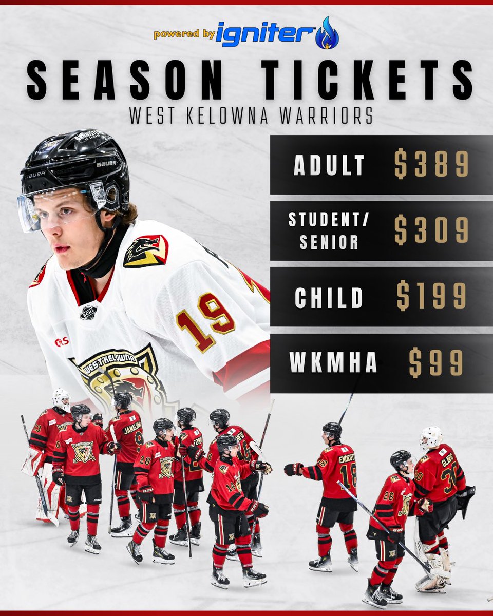 BCHLWarriors's tweet photo. Warriors fans! Season tickets are now available for the 2026/27 season⚔️

Grab yours today, https://t.co/F1UENnczkC 🎟️ https://t.co/GeHxDeuQuV