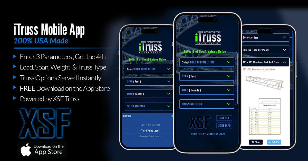 XSFtruss's tweet photo. πͺiTruss Mobile App
FREE on the App Store.
Want to Learn More β https://t.co/Q28knIWq0q
#xsftruss #iTruss #TrussApp #AluminumTruss #LoadCalculation #RiggingTools #StageRigging #USAMade #TrussFabrication #FreeTool #ProductionTools #RiggingIndustry #StageDesign https://t.co/rP7Rmkxuyk