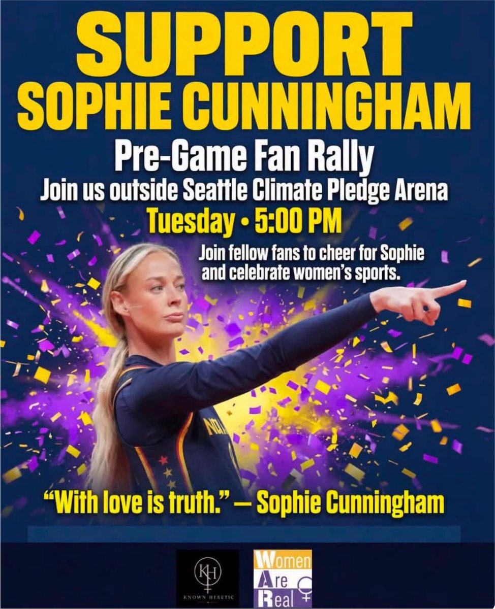 hannahkrieg's tweet photo. A bunch of transphobes will rally tonight before the Storm-Fever game to support Indiana Fever guard Sophie Cunningham who spoke out against inclusion of trans women in women’s sports https://t.co/V0ooizCYVV
