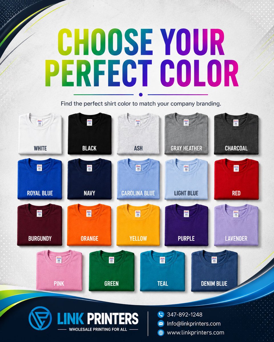 link_printers's tweet photo. Your brand deserves the perfect color!

Visit: https://t.co/tT2KfoyaJl

#CustomTShirts #CustomApparel #HanesTShirts #BusinessBranding #TeamUniforms #ScreenPrinting #PromotionalProducts #SmallBusinessMarketing #CorporateApparel #LinkPrinters https://t.co/PAQug0y54G