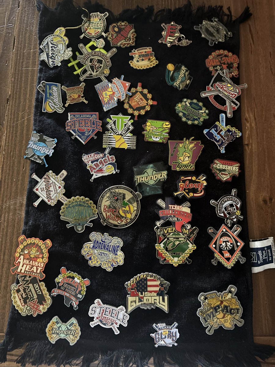 Bryant04Jade's tweet photo. Cleaning out my closet before heading off to @BUCOSoftball and stumbled across the pins I collected during an 8U World Series in Branson. #wheredidthetimego #memories https://t.co/hgaU9j4CXi