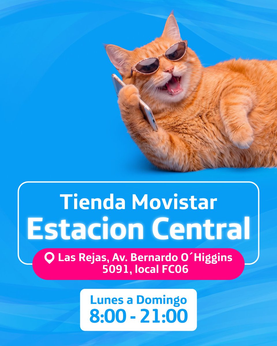 MovistarChile's tweet photo. 😺 ¡Tu nueva tienda Movistar está aquí!
Te esperamos con ofertas en planes y equipos. 📲🛜 Desliza y encuentra toda la información para visitarnos. 👉🏼 https://t.co/3NFsSr1Cxb