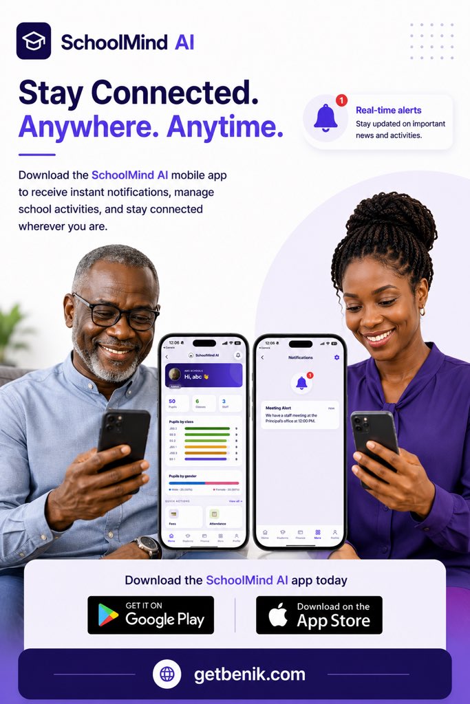 cookies_tweetss's tweet photo. Stay connected to your school—anytime, anywhere. 📱
Download the SchoolMind AI app on Google Play and the App Store to receive instant notifications and manage your school on the go.
🌐 https://t.co/5Ars6aglrE
#SchoolMindAI #EdTech #SchoolManagement #Education #SchoolTech https://t.co/kVoFlRtDJ0
