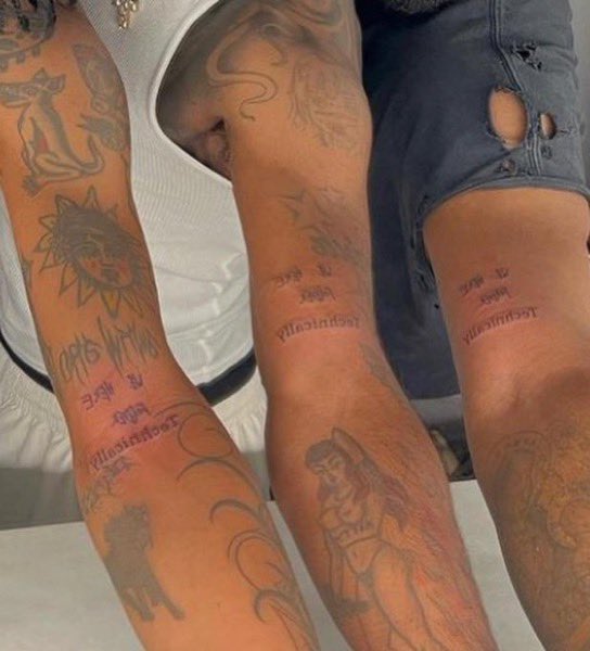 TheSCEra's tweet photo. Steve Lacy, Lil Uzi Vert, and Ye’s matching tattoos (2022) https://t.co/fUJw6H3B8P