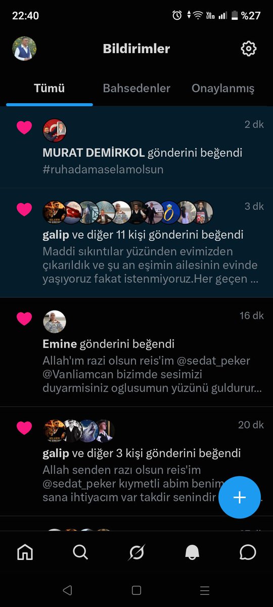 Gtl6565's tweet photo. Bana destek olduğunuz için beğenen abilerim ablalarim Allah'ım sizden razı olsun inşallah bu bildirim çubuğunda Sedat reisiminde bizi duyduğu bir bildirimi görürüm @sedat_peker #ruhadamaselamolsun #BirUmutturYaşamak @Vanliamcan https://t.co/j7DPdKGsSW