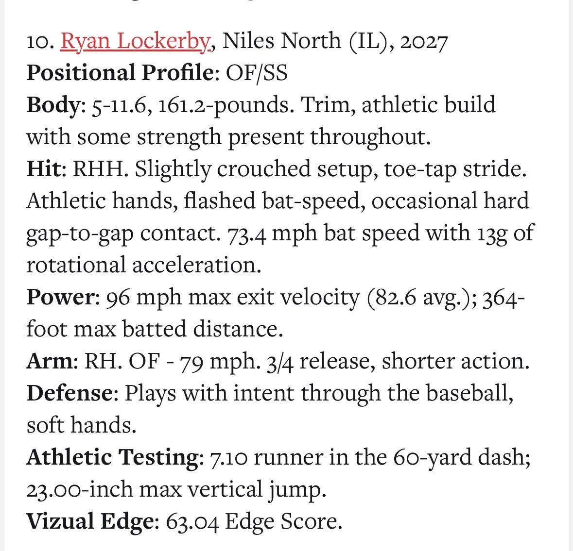 RyanLockerby_27's tweet photo. Thank you @PrepBaseballIL for Ranking me the number 10 OF (4th 2027) at the Joliet Preseason ID in March. https://t.co/UTQSmr4out
