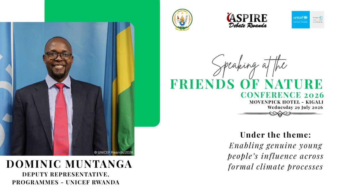 AspireDebateR's tweet photo. Dominic Muntanga, @DominicRwanda   — Deputy Representative Programmes @unicefrw

He brings institutional weight to the question of how young people's voices find their way into the rooms where climate decisions are made. https://t.co/NmYfXQpU6b