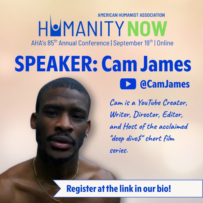 americnhumanist's tweet photo. Join us for our annual conference on Sept. 19th to hear from the amazing Cam James - and many other awesome speakers! Register here: https://t.co/ZmcbD3BNEZ (link also in our bio) https://t.co/WYW76gdYjF
