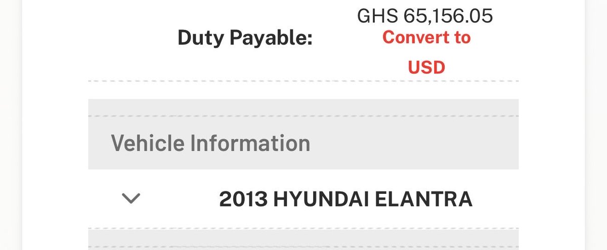 tech_twi's tweet photo. Used Elantra $2,200 that’s like 25,000ghc but if I want to send it to someone in Ghana, the Ghana Government says you have to pay 65,156ghc on duty. In fact, this nonsense has to stop. Looking at this for example makes the Government’s reason why extortion has been normalized. https://t.co/jRZaUipccq