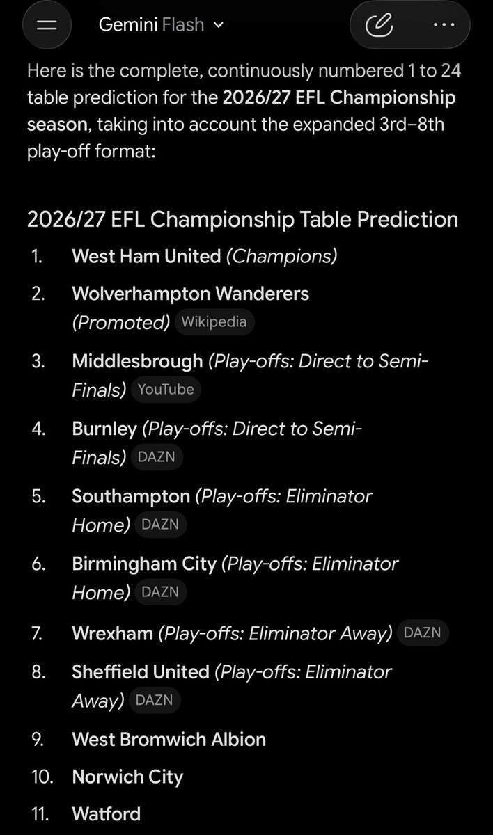 Dkay_016's tweet photo. Gemini’s 1-24 predictions for the 26/27 season…. #bcfc #efl @EFL_champ https://t.co/biyLgb2D2S