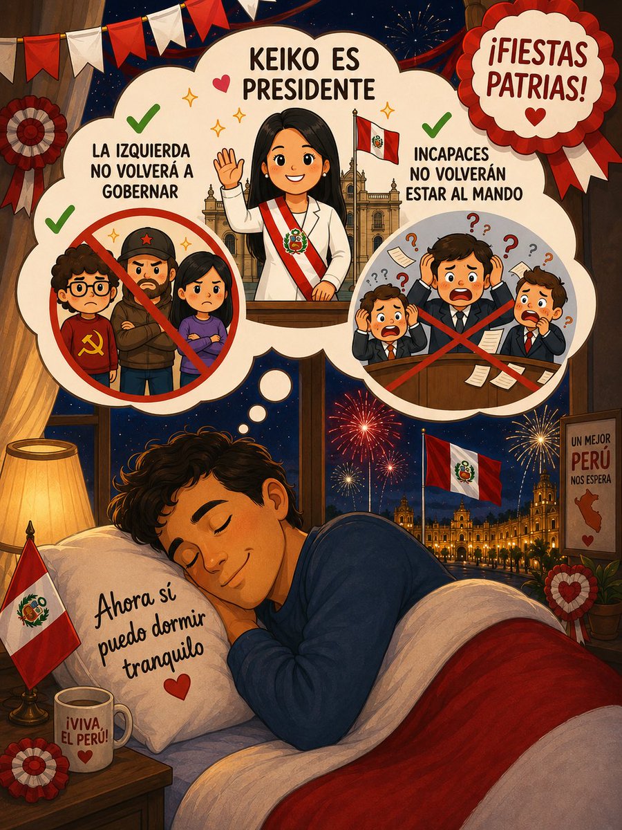 JennMsdFdz's tweet photo. Ya puedo decir: ahora sí puedo dormir tranquil@. 🇵🇪
Confío en q la izquierda no volverá a gobernar el Perú q el país recupere el camino del desarrollo, la inversión, la seguridad y las oportunidades para todos.
¡Que el #Peru  vuelva a crecer con esperanza! ❤️🤍❤️ #FiestasPatrias https://t.co/Qf57w7nEpj