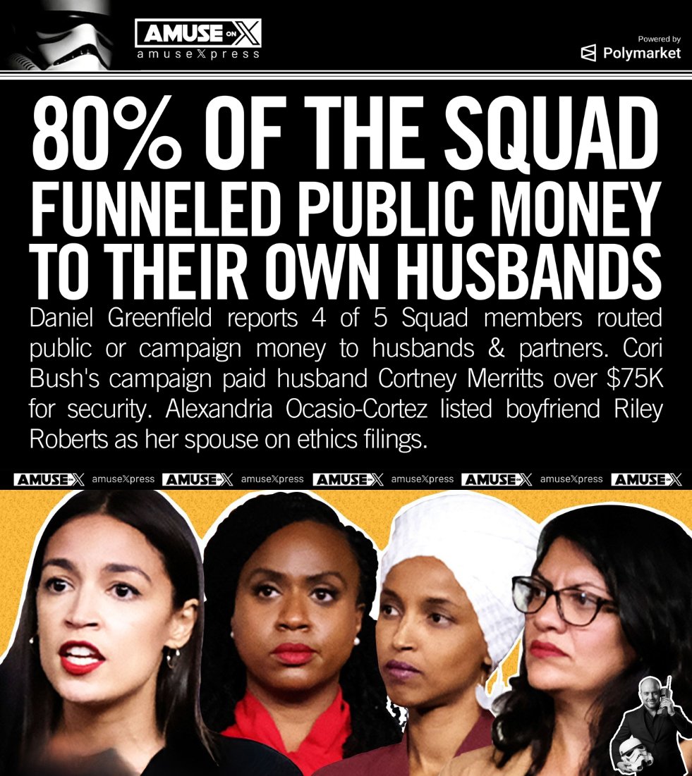 amuse's tweet photo. SOCIALISTS: The biggest irony of the Democratic Socialists of America members in Congress is that they're the biggest thieves. 80% of them are funneling taxpayer funds to their spouses.