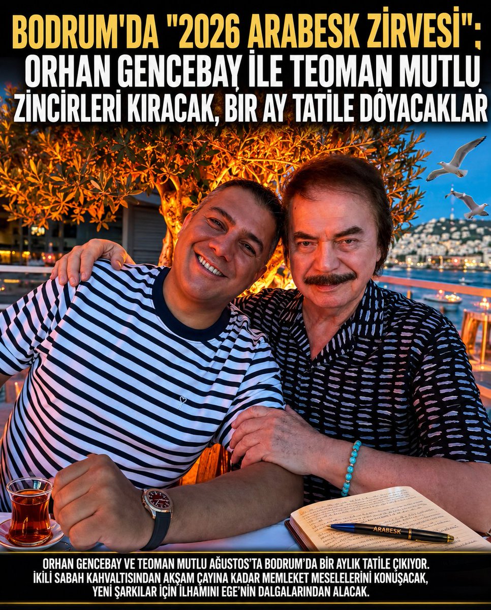 Edebiya60920231's tweet photo. BODRUM'DA "2026 ARABESK ZİRVESİ": ORHAN GENCEBAY İLE TEOMAN MUTLU BİRLİKTE TATİL YAPACAKLAR" https://t.co/xqqPoHZhqj