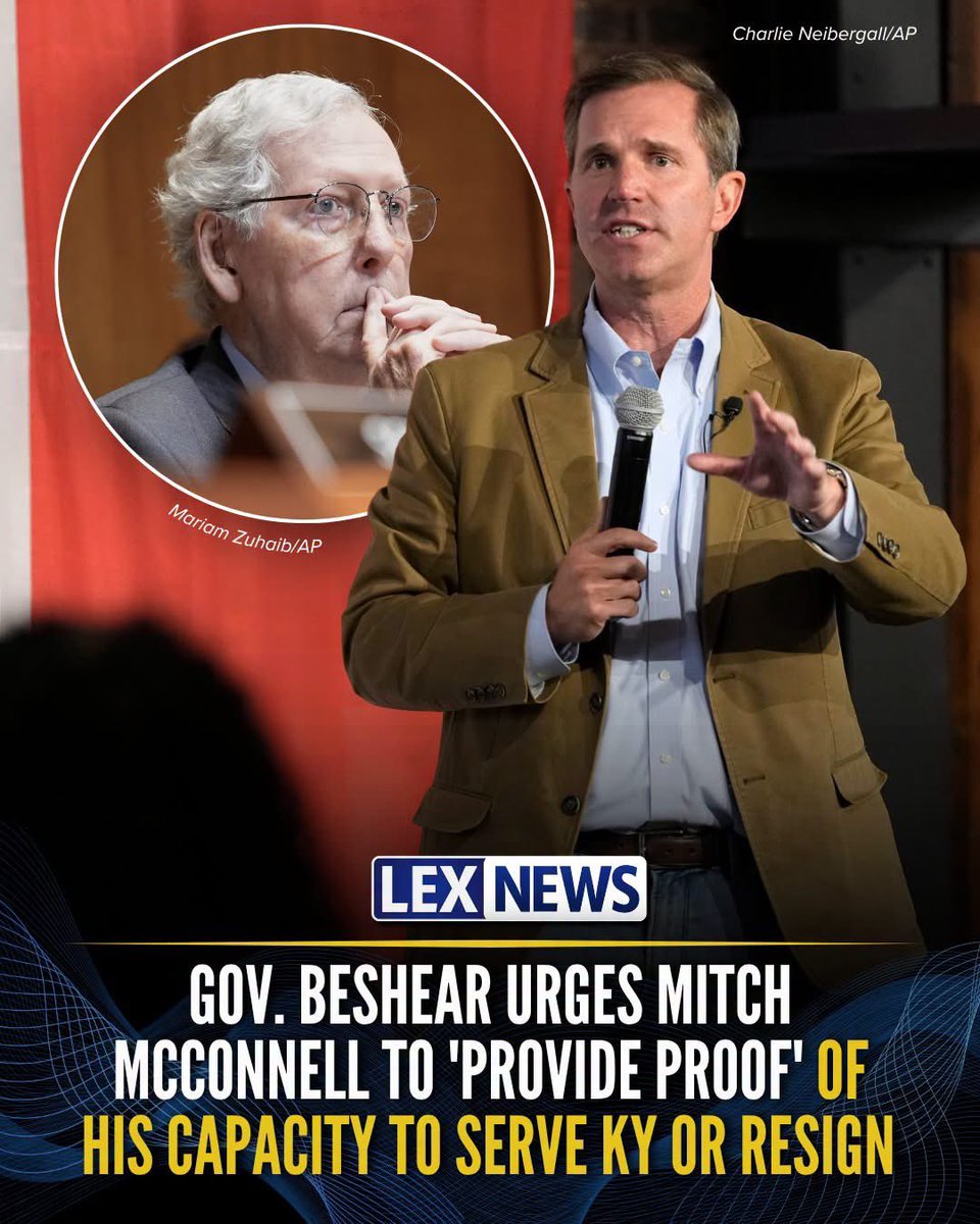 RadarResist's tweet photo. 'KENTUCKIANS ARE JUST ASKING YOU TO BE HONEST:' In a letter sent to McConnell's office on Monday, Governor Beshear urged the longtime senator to "provide proof of (his capacity) to serve" to the people of Kentucky or resign👏. https://t.co/c2jqvtD3hd