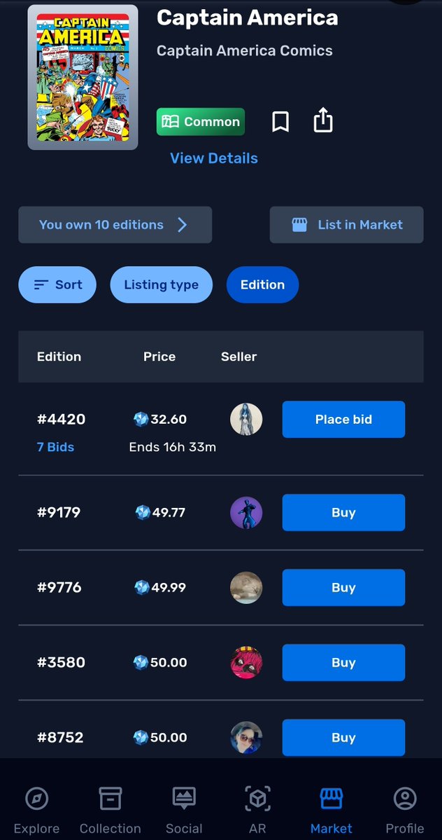 VeVe_Vibes's tweet photo. Common Cap #1 at 50 💎 🇺🇸 👀 
Price has doubled from ~25 to 50 💎 in 5 days. Will commons reach 100 💎 soon??

#veve #vevefam #Cap1 #CommonGang https://t.co/wzxh79B3hX