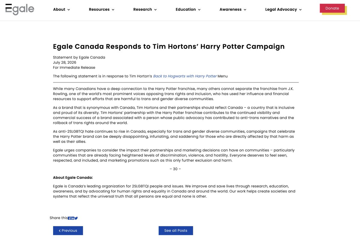 jonkay's tweet photo. Egale Cananda gets $4-million from Cdn taxpayers every year. Here's what it pays for: a campaign against a donut chain that's running a Harry Potter promotion. Because @jk_rowling believes in biology, the donuts will apparently cause "anti-2SLGBTQI hate" 
https://t.co/w4WyPBWq9S https://t.co/2fuShBo3ea