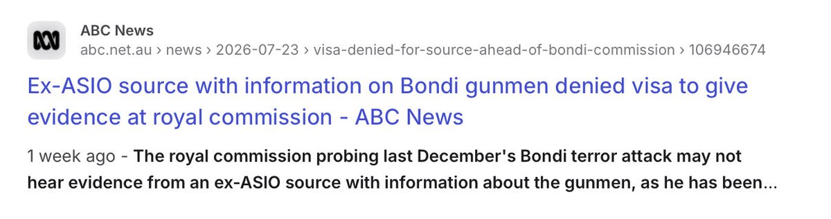 LittleBug852's tweet photo. Hmm… No stone left unturned, eh?

Look at the games crooked Albanese and Burke are playing with the Bondi Royal Commission to avoid accountability.

An ex-ASIO source with info on the Bondi gunmen has been denied a visa to testify - despite the royal commission being “eager” to hear him. 

Home Affairs (Burke) blocked it. Albanese’s government keeps him out.

Transparency? Accountability? Not in Labor’s DNA.

Maybe the whistleblower should disguise himself as an ISIS bride to get let in?