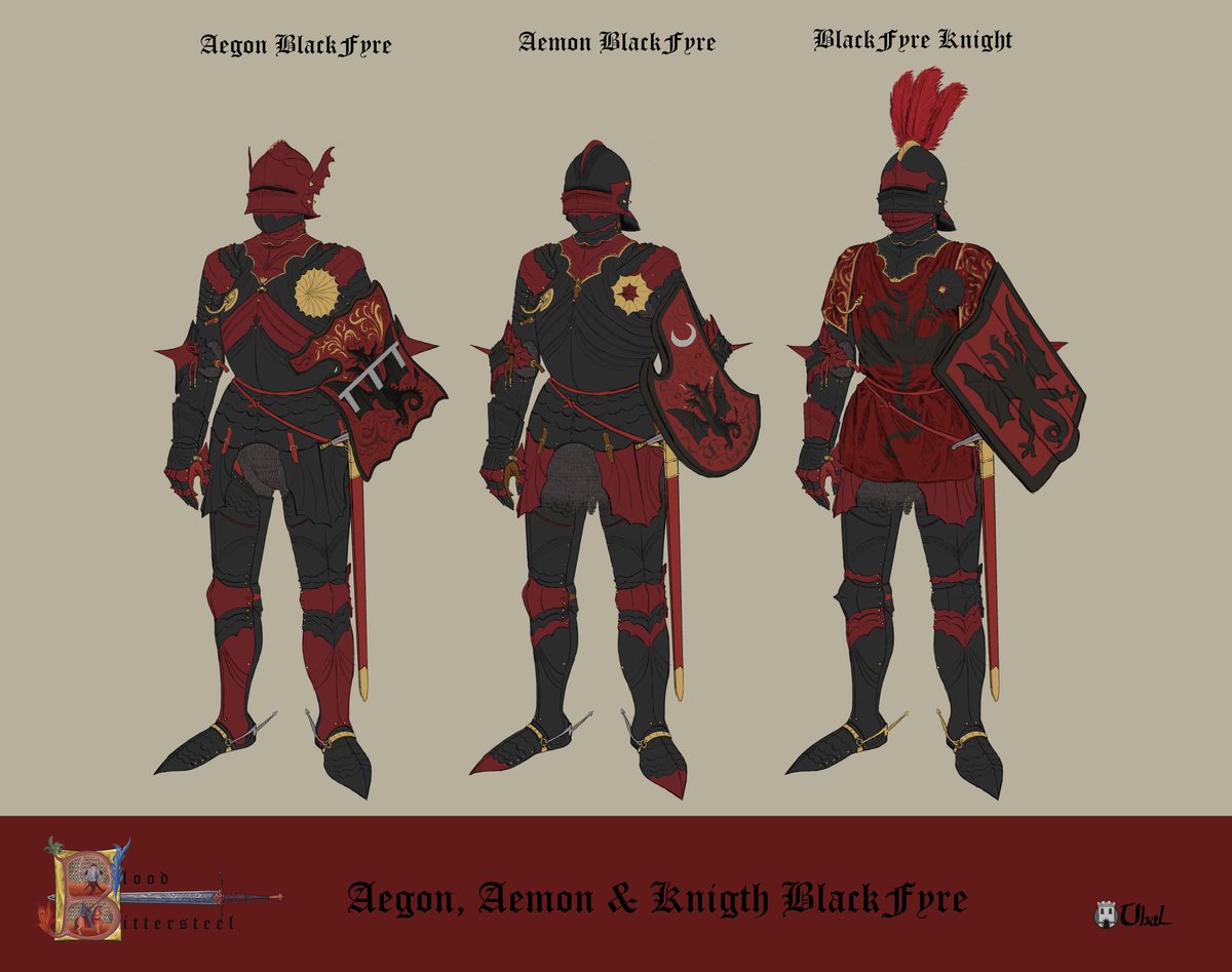 GabrielUbal2's tweet photo. Concept about Daemon Blackfyre's twin sons, as well as the basic/high-ranking Blackfyre Knight.

Diseños creados para el mod, Blood and Bittersteel para Mount &amp; Blade II: Bannerlord: https://t.co/ia6AouzcxE https://t.co/yy67lkVLPZ