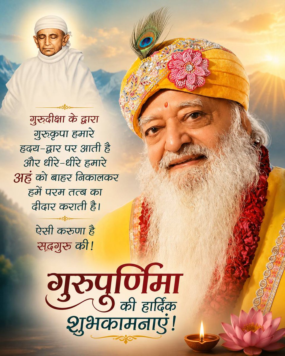 AshramJodhpur's tweet photo. संत श्री आशारामजी बापू कहते हैं कि #गुरुपूर्णिमा महापर्व शुभ संकल्प करने का शुभ अवसर
है।
आषाढ़ी पूर्णिमा वर्षभर का आध्यात्मिक हिसाब कर आगे बढ़ने का संकल्प लेने का दिवस है।
व्यास पूर्णिमा के दिन सच्चिदानंदघन स्वभाव में जागृत होने का संकल्प करें।
Make Eternal Bond with Sadgurudev🌺 https://t.co/PswLRs1sbP