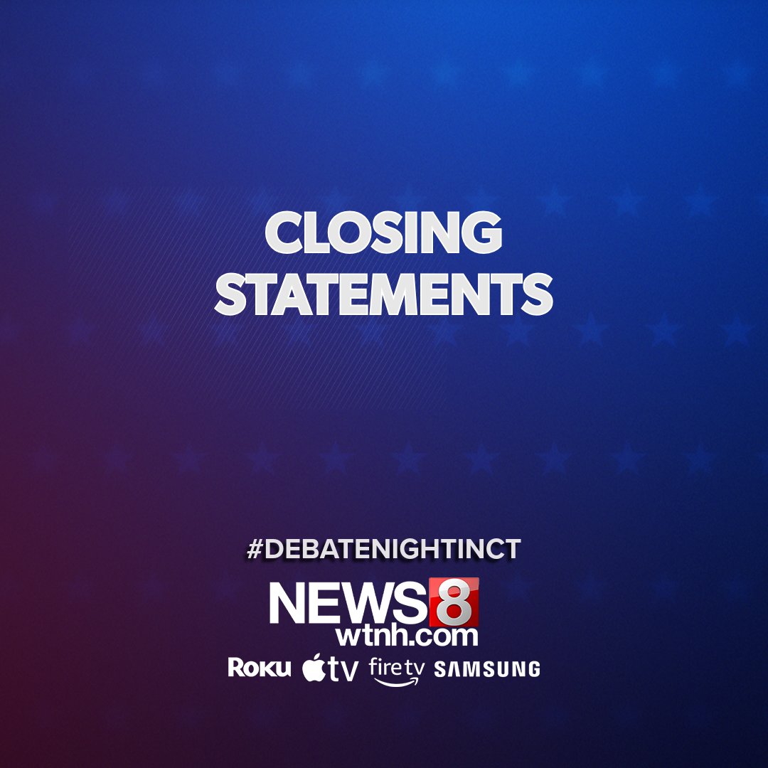 WTNH's tweet photo. @JohnLarsonCT, @LukeBronin, @JillianG_CT and Ruth Fortune are now giving their closing statements #DebateNightinCT https://t.co/CwX4MaSgja https://t.co/1hZYiYUKKo